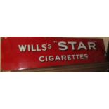 A vintage enamel sign of rectangular form advertising Wills Star cigarettes with white lettering