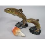 Two Beswick models of leaping trout, number 1032 and 1390 (af) together with an early 19th century