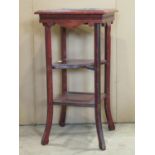 An unusual late Victorian/Edwardian three tier plant stand, the square cut stepped and moulded top