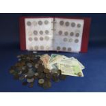 Folio of 19th century and late silver and bronze coinage, worldwide, including bank notes