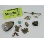 Extensive collection of costume jewellery to include a yellow metal bar brooch set with green paste,