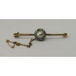 Antique rose cut diamond and blister pearl bar brooch, 5cm long approx, 3.1g