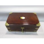 A 19th century rosewood and brass bound writing slope, the hinged lid enclosing a fitted interior,
