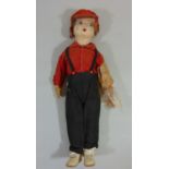 Vintage character doll, 42cm tall with composite head and body, Lenci type painted features, side