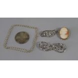 Georgian vari-cut paste set brooch, together with a few silver pieces to include a further marcasite