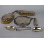 Pair of 1930s Georgian style Old English table spoons, 4 oz approx, together with a silver three