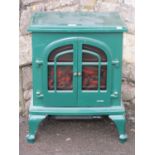A Warmlite log effect electric stove model number WL46001 in green colourway