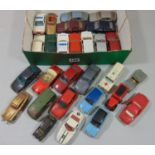 28 unboxed model vehicles includig a Corgi commer van, James Bond Aston Martin, Triumph TR3, Dinky