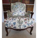 Late 19th century French armchair with carved and moulded beechwood frame, raised on cabriole