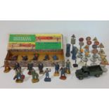 Boxed Dinky toy Railway figures No 1 Station Staff together with other similar unboxed figures,