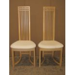 A set of six contemporary beechwood slender high rail back dining chairs loosely in the Mackintosh