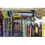 A box containing The Great Book of Dinky Toys plus further books and catalogues for model trains,