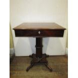 Early 19th century continental mahogany sewing table with rising lid, geometric and parquetry inlaid