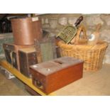 One lot of miscellaneous items comprising a vintage oak portable engineers tool chest and