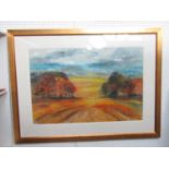 Caroline Hyde Brown - Extensive autumn landscape, mixed media including embroidery, painted gouache,