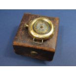 19th century 14ct fob watch, the engine turned case with worn enamel dial with gilt chapter ring and