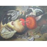 A contemporary study in the late 18th century manner of a pair of fighting cockerels, oil on