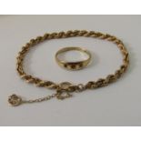 9ct rope twist bracelet and a 9ct garnet set ring, size R, 4.7g total (2)