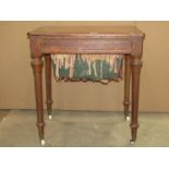 A Victorian oak sewing/work table of rectangular form, the hinged lid with canted corners