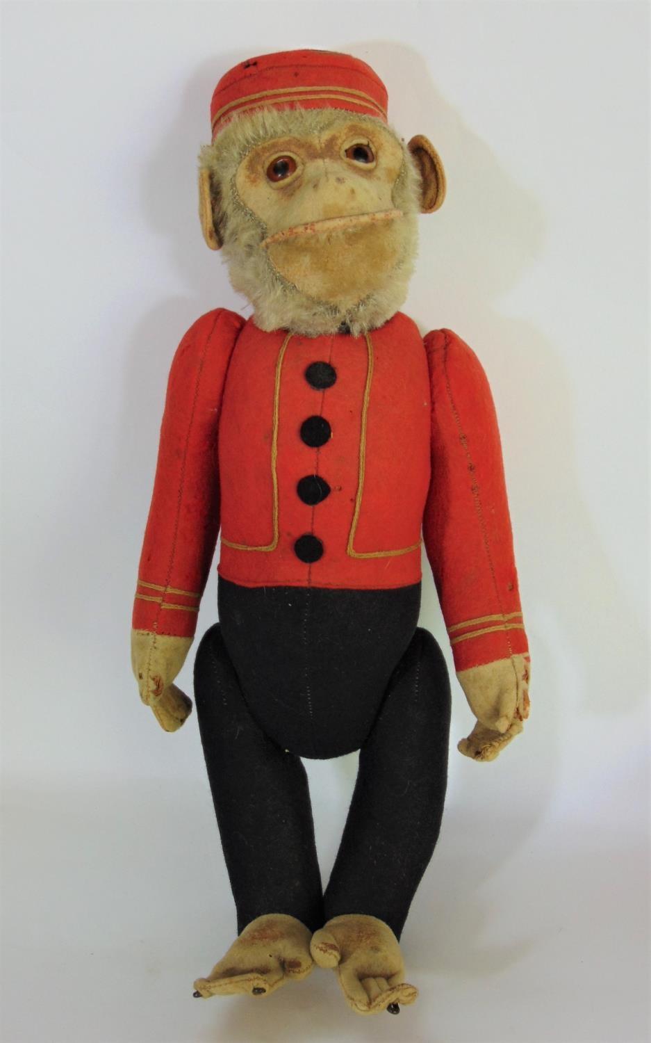 Schucco Bellhop Yes/ No monkey C1920's with brown glass eyes, fur head, felt face, in red and - Image 11 of 11