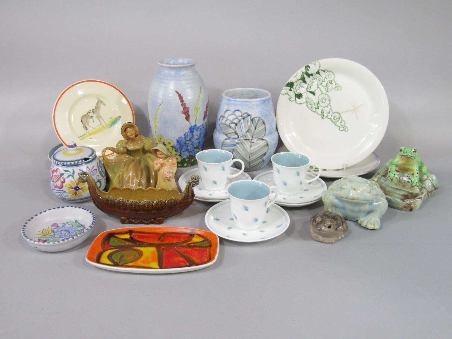 A collection of mainly art deco type ceramics including E Radford ware ashtray modelled as a frog