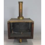 Unusual brass scientific instrument with glazed viewing panel, 21cm high