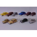 Small collection of Dinky toy cars including French Citroen 2CV, Simca Aronde, Citroen 11BL and Ford