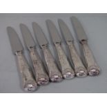 Set of six modern Georgian style kings pattern silver handled table knives, by United Cutlers,