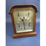 Good quality early to mid-20th century three train Westminster chime type mantel clock, the silvered