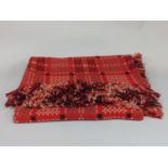 Welsh blanket, double weave and reversible in red, black and beige, 1.75 x 2.4m, fringing to 3 sides