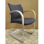 Good quality contemporary office chair with upholstered seat and curved back, beechwood arms and