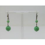 Pair of white metal, jade and rose cut diamond drop earrings and a 9ct white gold diamond set