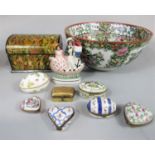 Small Staffordshire group of a boy and girl on a boat, an oriental bowl in the Cantonese manner with