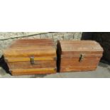 Two Victorian domed top, tin trunks, with simulated timber lathes and wood grained finish (af)