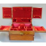 Good quality large and impressive oak canteen box with various hinged and baise lined