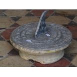 A small weathered copper with flared rim and riveted seams, 45 cm in diameter (drilled base),