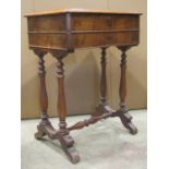 A 19th century walnut burr and figure walnut veneered sewing/work table of rectangular form fitted