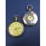 Good early 20th century silver half hunter pocket watch, the enamel dial with Roman numerals and