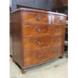 A 19th century mahogany bow fronted bedroom chest of two short over three long graduated oak lined