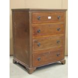 A small Edwardian chest of four long drawers with satinwood crossbanding and bracket feet, 55 cm