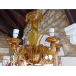 Good Venetian amber glass six branch chandelier/ceiling light, 50 cm high appros