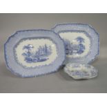 Two 19th century graduated meat plates of rectangular form with blue and white printed decoration of