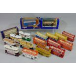 Collection of Corgi model trams and open top buses including 4 'Tramlines' models with boxes and 1