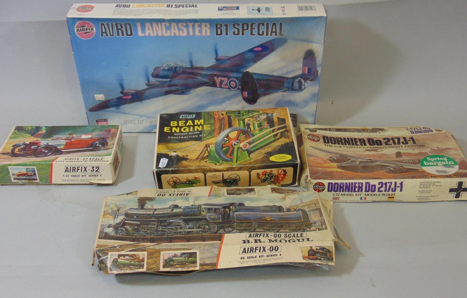 Airfix model kits: Avro Lancaster B1 special (with original cellophane), Dorner Do 217J-1, BR Mogul,