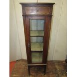 Inlaid Edwardian mahogany display cabinet of square cut form, fitted with two shelves, beneath a