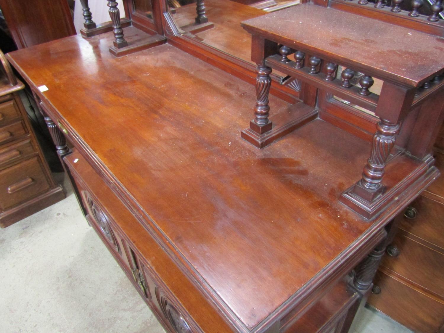 A good quality late Victorian/Edwardian walnut buffet, the raised back incorporating three - Image 7 of 10