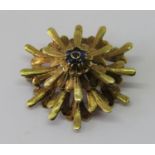 1960s 18ct blue spinel brooch of stylised flower head form, maker 'RHB', 8.6g