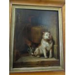 After Sir Edwin Landseer, RA (British 1802-1873) - Study of a seated bull dog in doorway, oil on