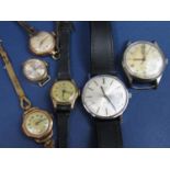 Two 1930s/40s ladies 9ct dress watches, one by Medina, the other Audax, together with four further