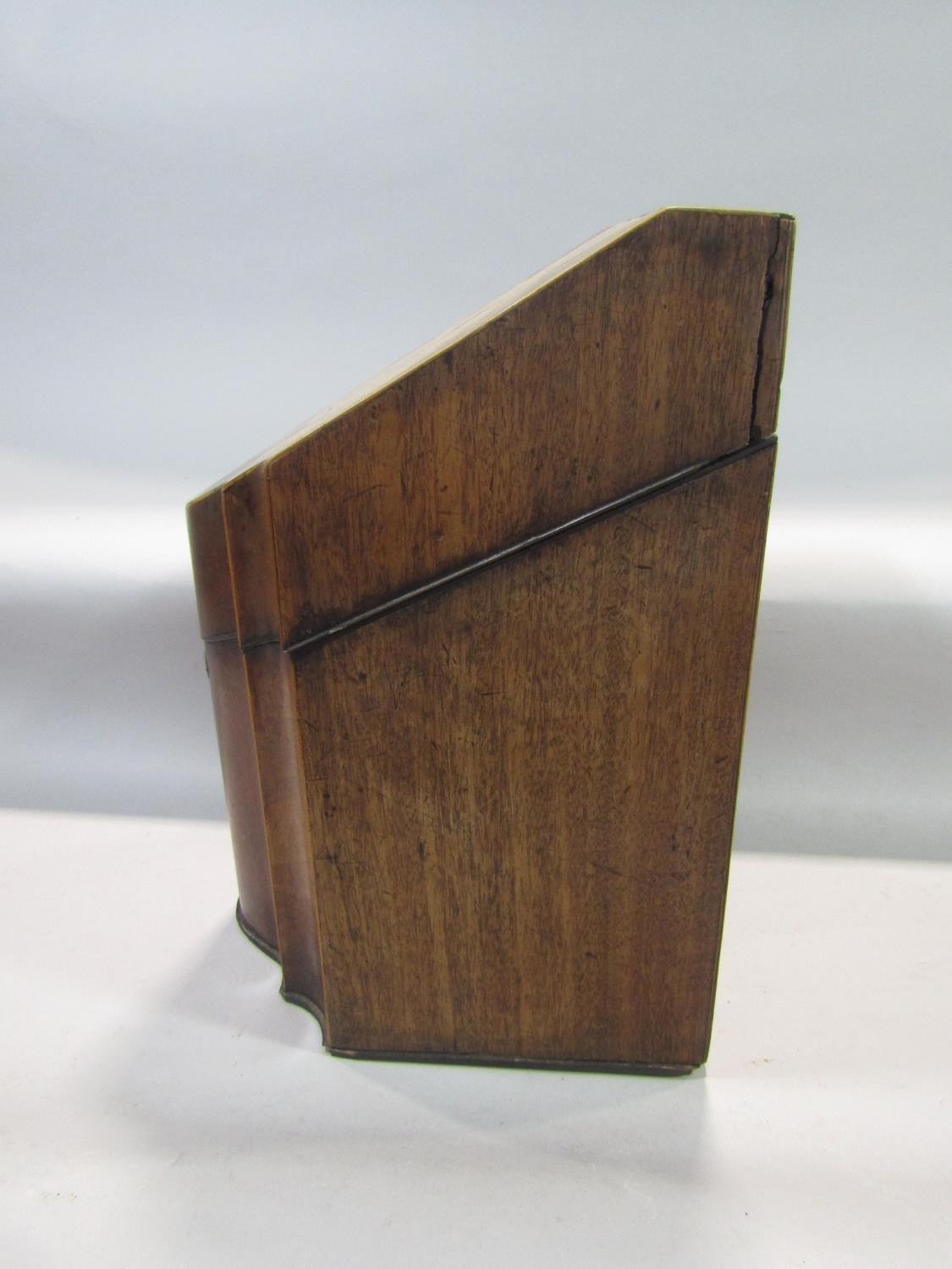 19th century mahogany serpentine knife box, the hinged lid enclosing a segmented interior, fitted - Image 3 of 3